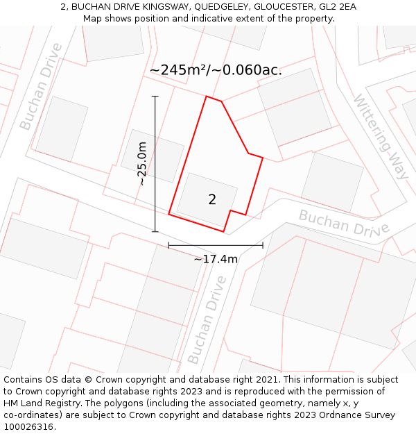 2, BUCHAN DRIVE KINGSWAY, QUEDGELEY, GLOUCESTER, GL2 2EA: Plot and title map