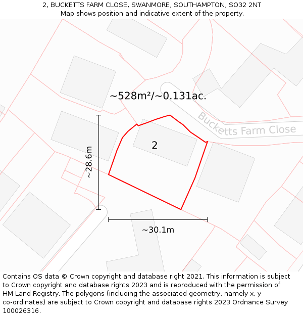 2, BUCKETTS FARM CLOSE, SWANMORE, SOUTHAMPTON, SO32 2NT: Plot and title map