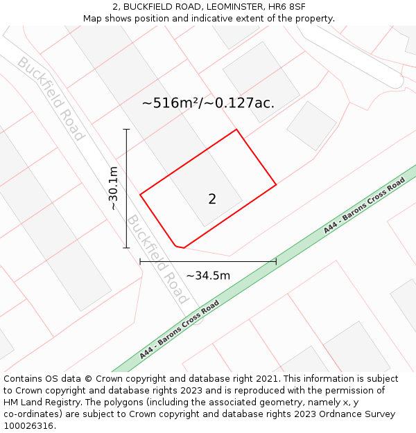 2, BUCKFIELD ROAD, LEOMINSTER, HR6 8SF: Plot and title map