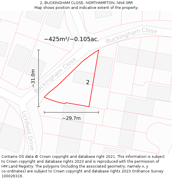 2, BUCKINGHAM CLOSE, NORTHAMPTON, NN4 0RR: Plot and title map