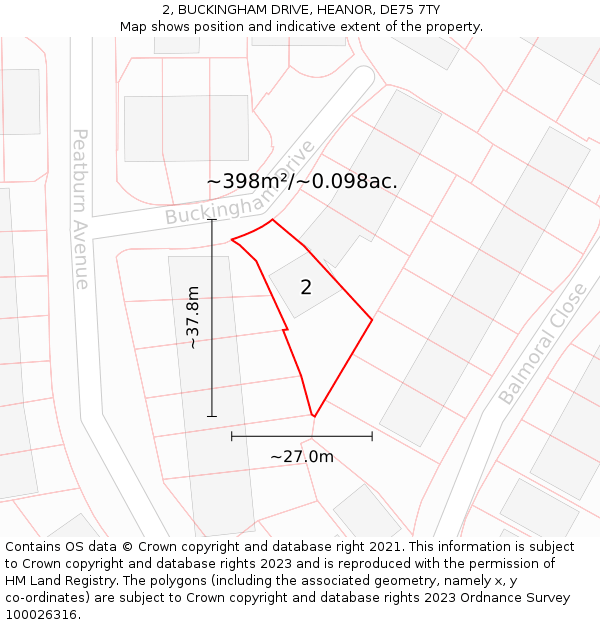 2, BUCKINGHAM DRIVE, HEANOR, DE75 7TY: Plot and title map