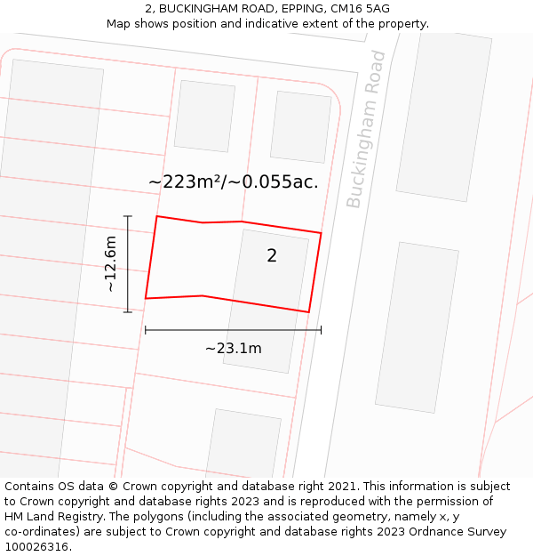 2, BUCKINGHAM ROAD, EPPING, CM16 5AG: Plot and title map