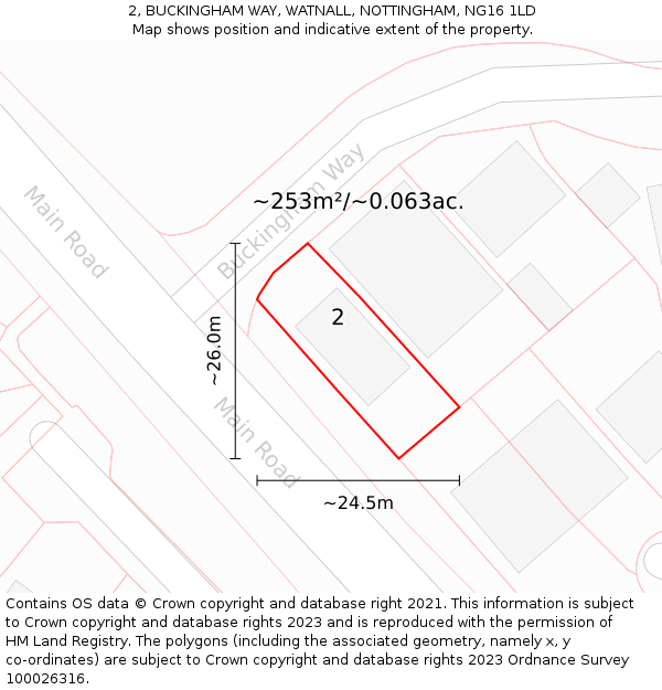 2, BUCKINGHAM WAY, WATNALL, NOTTINGHAM, NG16 1LD: Plot and title map