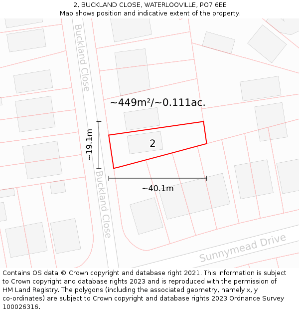 2, BUCKLAND CLOSE, WATERLOOVILLE, PO7 6EE: Plot and title map