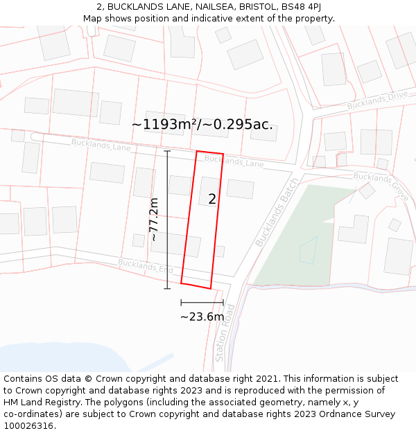 2, BUCKLANDS LANE, NAILSEA, BRISTOL, BS48 4PJ: Plot and title map
