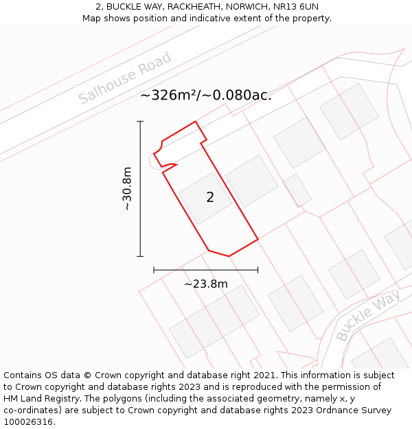 2, BUCKLE WAY, RACKHEATH, NORWICH, NR13 6UN: Plot and title map