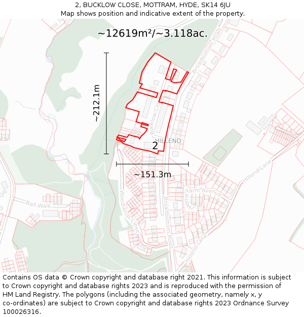 2, BUCKLOW CLOSE, MOTTRAM, HYDE, SK14 6JU: Plot and title map