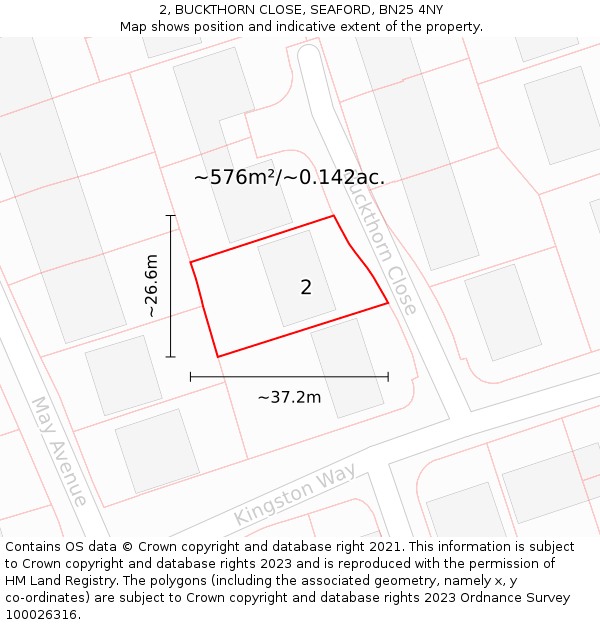 2, BUCKTHORN CLOSE, SEAFORD, BN25 4NY: Plot and title map