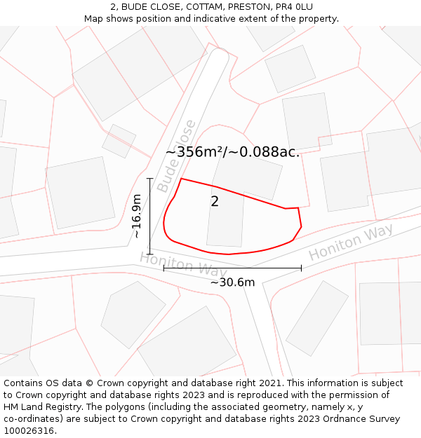 2, BUDE CLOSE, COTTAM, PRESTON, PR4 0LU: Plot and title map