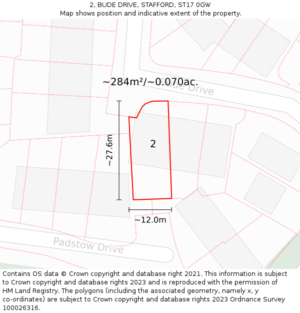 2, BUDE DRIVE, STAFFORD, ST17 0GW: Plot and title map