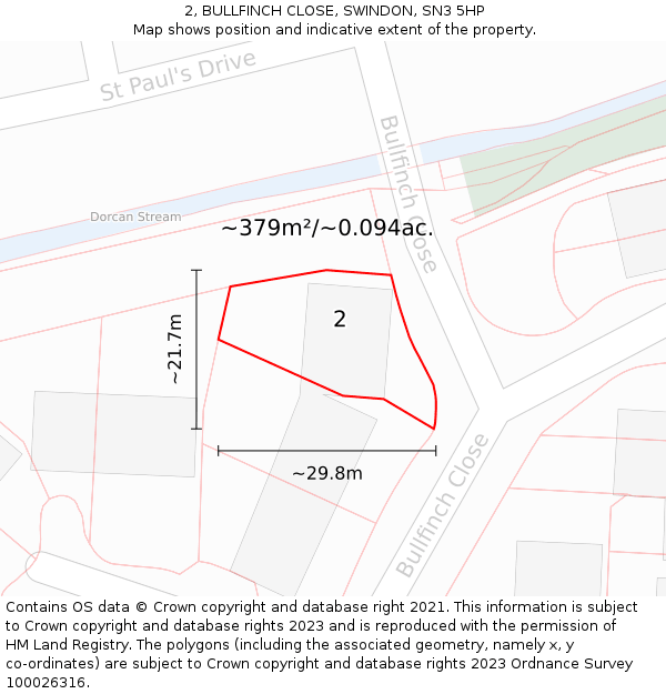 2, BULLFINCH CLOSE, SWINDON, SN3 5HP: Plot and title map