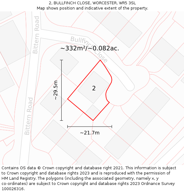 2, BULLFINCH CLOSE, WORCESTER, WR5 3SL: Plot and title map