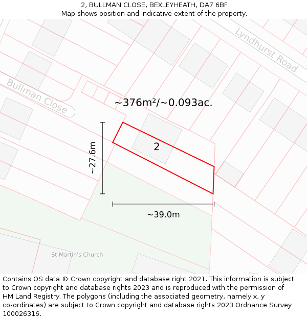 2, BULLMAN CLOSE, BEXLEYHEATH, DA7 6BF: Plot and title map