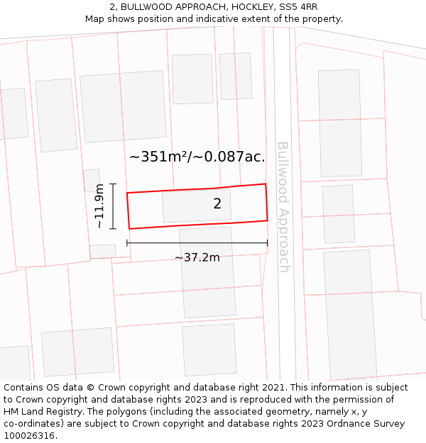 2, BULLWOOD APPROACH, HOCKLEY, SS5 4RR: Plot and title map
