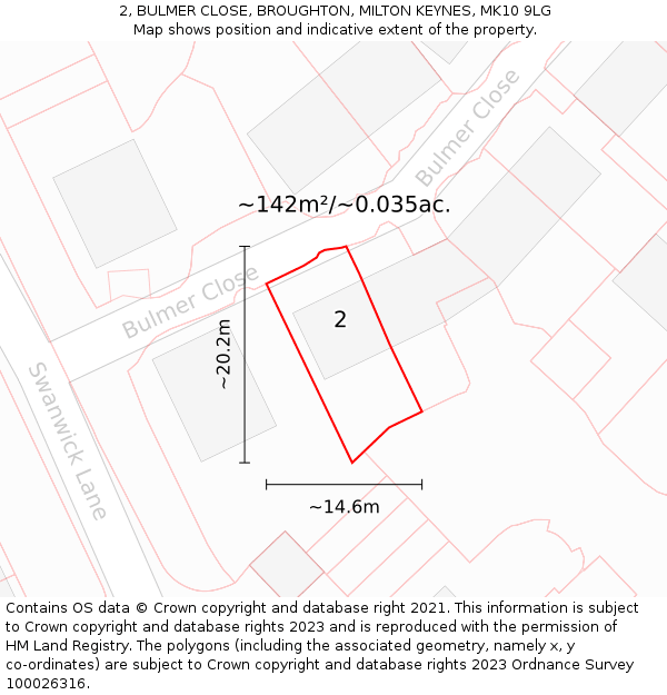 2, BULMER CLOSE, BROUGHTON, MILTON KEYNES, MK10 9LG: Plot and title map