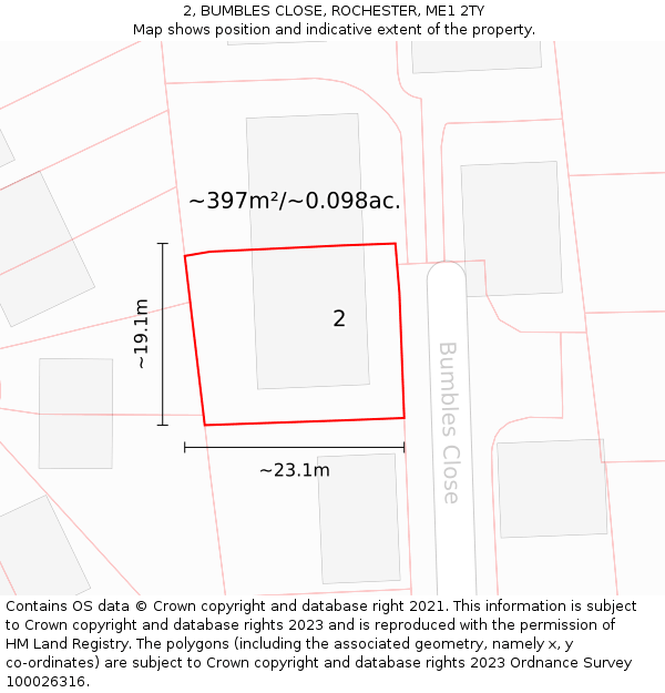 2, BUMBLES CLOSE, ROCHESTER, ME1 2TY: Plot and title map