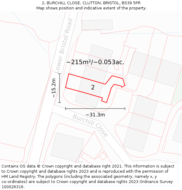 2, BURCHILL CLOSE, CLUTTON, BRISTOL, BS39 5PR: Plot and title map