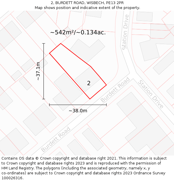 2, BURDETT ROAD, WISBECH, PE13 2PR: Plot and title map