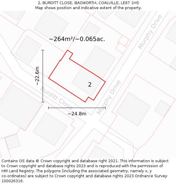 2, BURDITT CLOSE, BAGWORTH, COALVILLE, LE67 1HS: Plot and title map