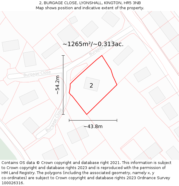 2, BURGAGE CLOSE, LYONSHALL, KINGTON, HR5 3NB: Plot and title map