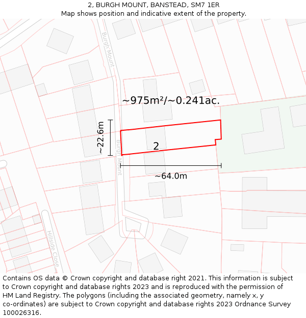 2, BURGH MOUNT, BANSTEAD, SM7 1ER: Plot and title map