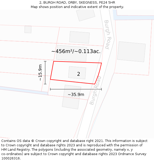 2, BURGH ROAD, ORBY, SKEGNESS, PE24 5HR: Plot and title map