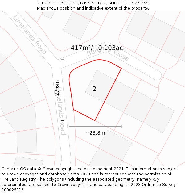 2, BURGHLEY CLOSE, DINNINGTON, SHEFFIELD, S25 2XS: Plot and title map
