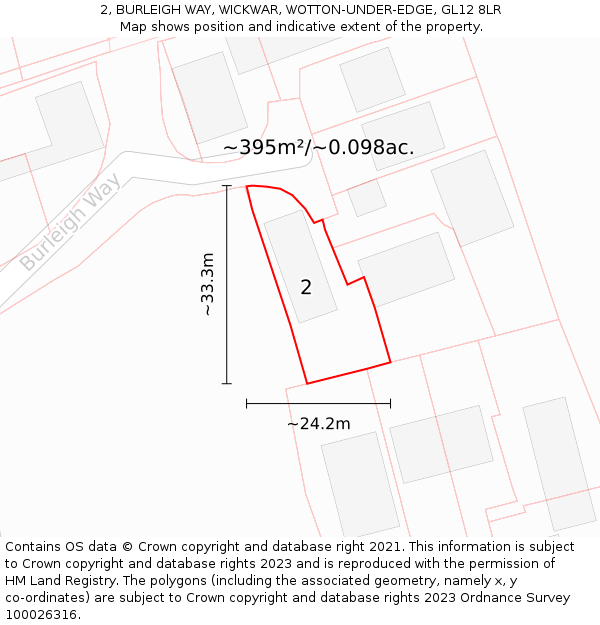 2, BURLEIGH WAY, WICKWAR, WOTTON-UNDER-EDGE, GL12 8LR: Plot and title map
