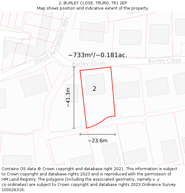 2, BURLEY CLOSE, TRURO, TR1 2EP: Plot and title map