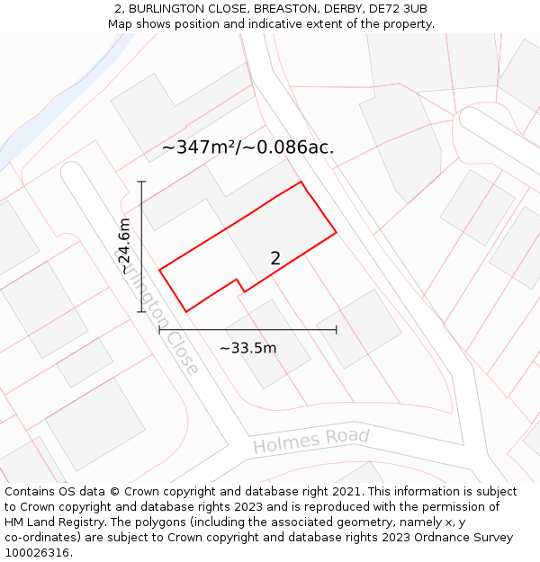 2, BURLINGTON CLOSE, BREASTON, DERBY, DE72 3UB: Plot and title map