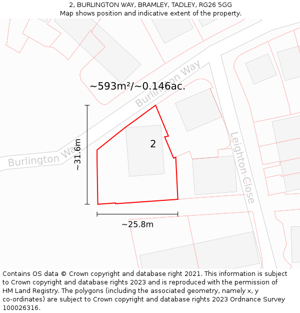 2, BURLINGTON WAY, BRAMLEY, TADLEY, RG26 5GG: Plot and title map