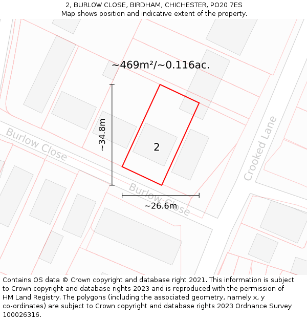 2, BURLOW CLOSE, BIRDHAM, CHICHESTER, PO20 7ES: Plot and title map