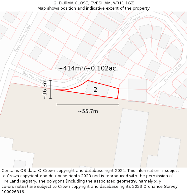 2, BURMA CLOSE, EVESHAM, WR11 1GZ: Plot and title map