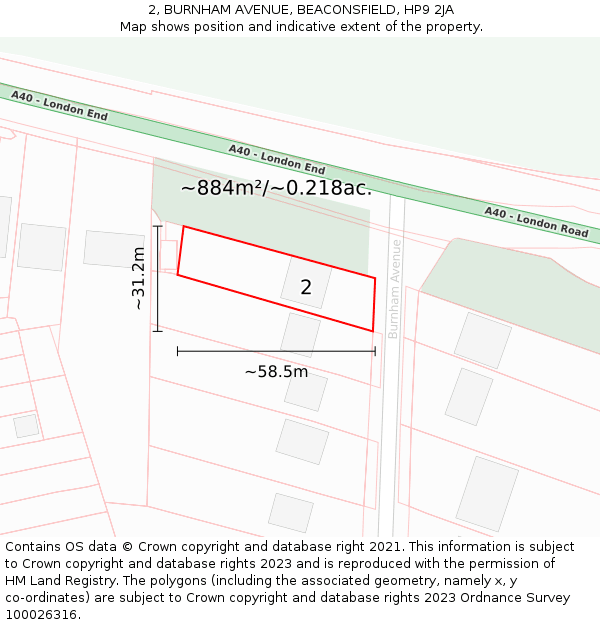 2, BURNHAM AVENUE, BEACONSFIELD, HP9 2JA: Plot and title map