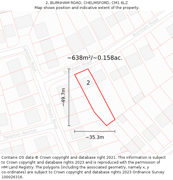 2, BURNHAM ROAD, CHELMSFORD, CM1 6LZ: Plot and title map