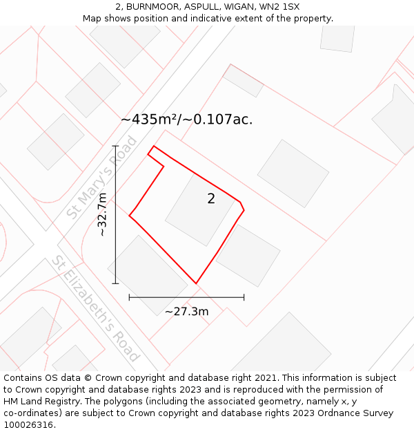 2, BURNMOOR, ASPULL, WIGAN, WN2 1SX: Plot and title map