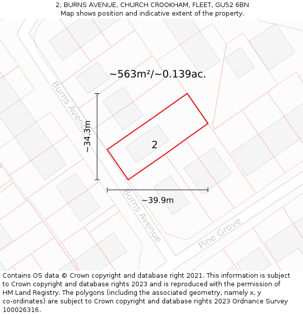2, BURNS AVENUE, CHURCH CROOKHAM, FLEET, GU52 6BN: Plot and title map