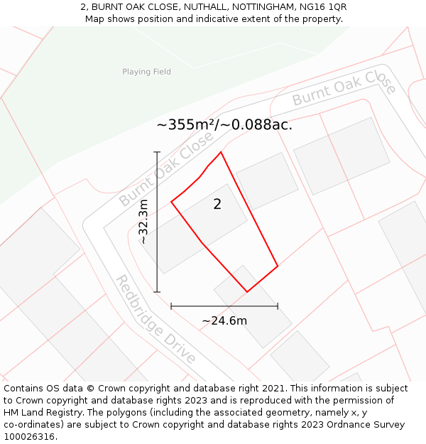 2, BURNT OAK CLOSE, NUTHALL, NOTTINGHAM, NG16 1QR: Plot and title map