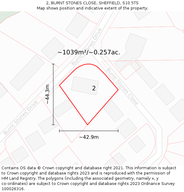 2, BURNT STONES CLOSE, SHEFFIELD, S10 5TS: Plot and title map