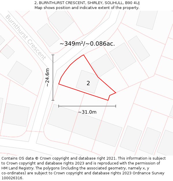 2, BURNTHURST CRESCENT, SHIRLEY, SOLIHULL, B90 4UJ: Plot and title map