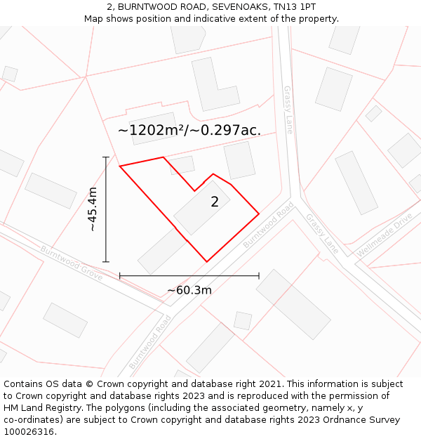 2, BURNTWOOD ROAD, SEVENOAKS, TN13 1PT: Plot and title map