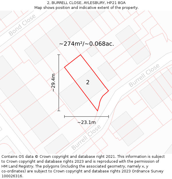 2, BURRELL CLOSE, AYLESBURY, HP21 8GA: Plot and title map