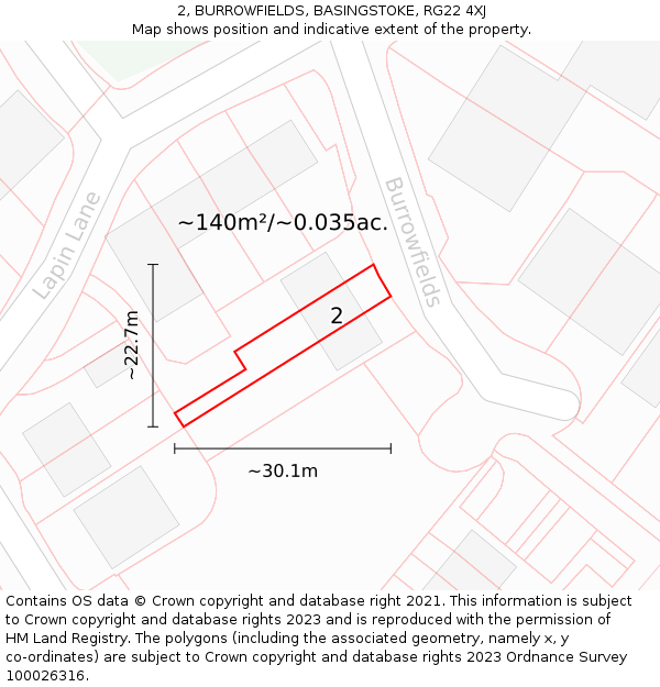 2, BURROWFIELDS, BASINGSTOKE, RG22 4XJ: Plot and title map