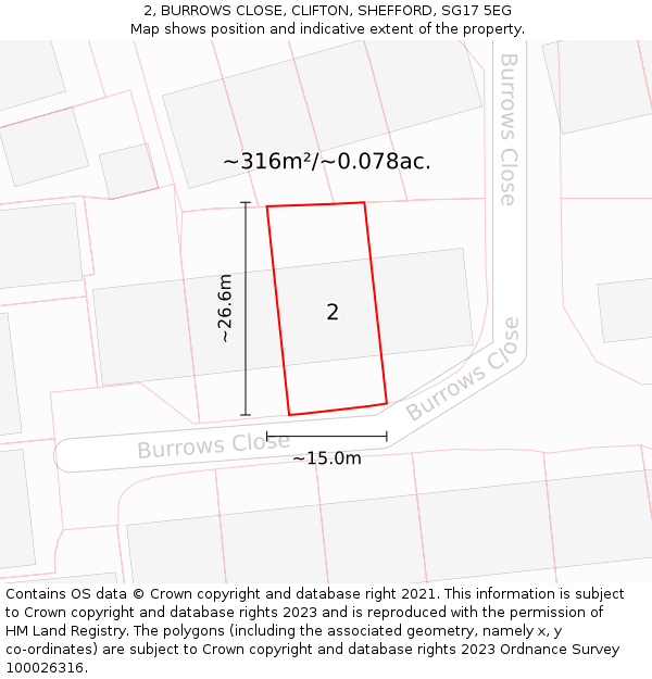 2, BURROWS CLOSE, CLIFTON, SHEFFORD, SG17 5EG: Plot and title map
