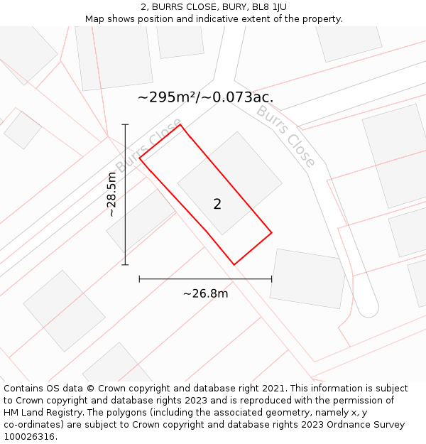 2, BURRS CLOSE, BURY, BL8 1JU: Plot and title map