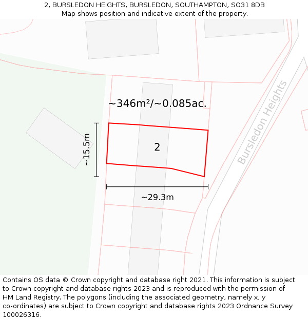 2, BURSLEDON HEIGHTS, BURSLEDON, SOUTHAMPTON, SO31 8DB: Plot and title map