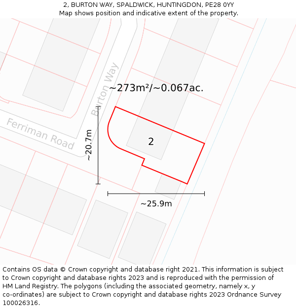 2, BURTON WAY, SPALDWICK, HUNTINGDON, PE28 0YY: Plot and title map