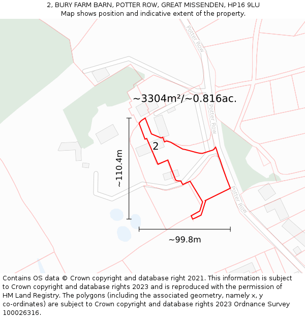 2, BURY FARM BARN, POTTER ROW, GREAT MISSENDEN, HP16 9LU: Plot and title map