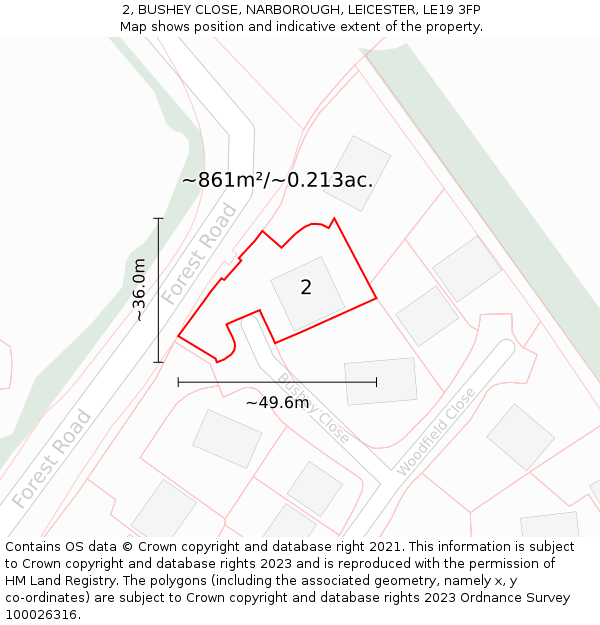 2, BUSHEY CLOSE, NARBOROUGH, LEICESTER, LE19 3FP: Plot and title map