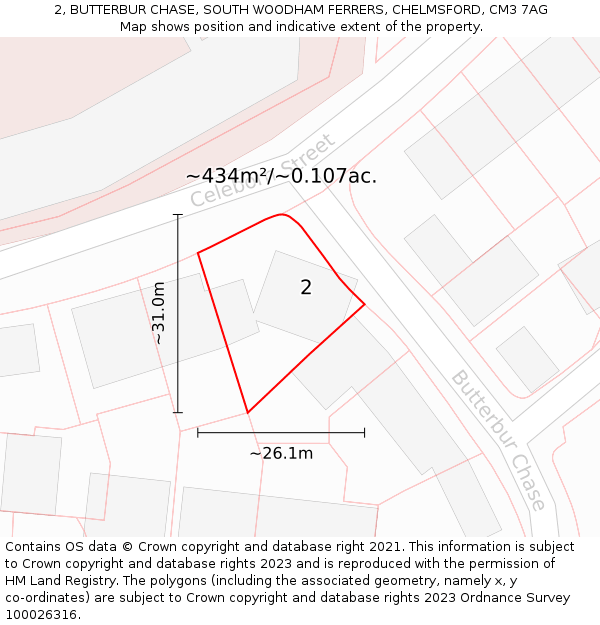 2, BUTTERBUR CHASE, SOUTH WOODHAM FERRERS, CHELMSFORD, CM3 7AG: Plot and title map